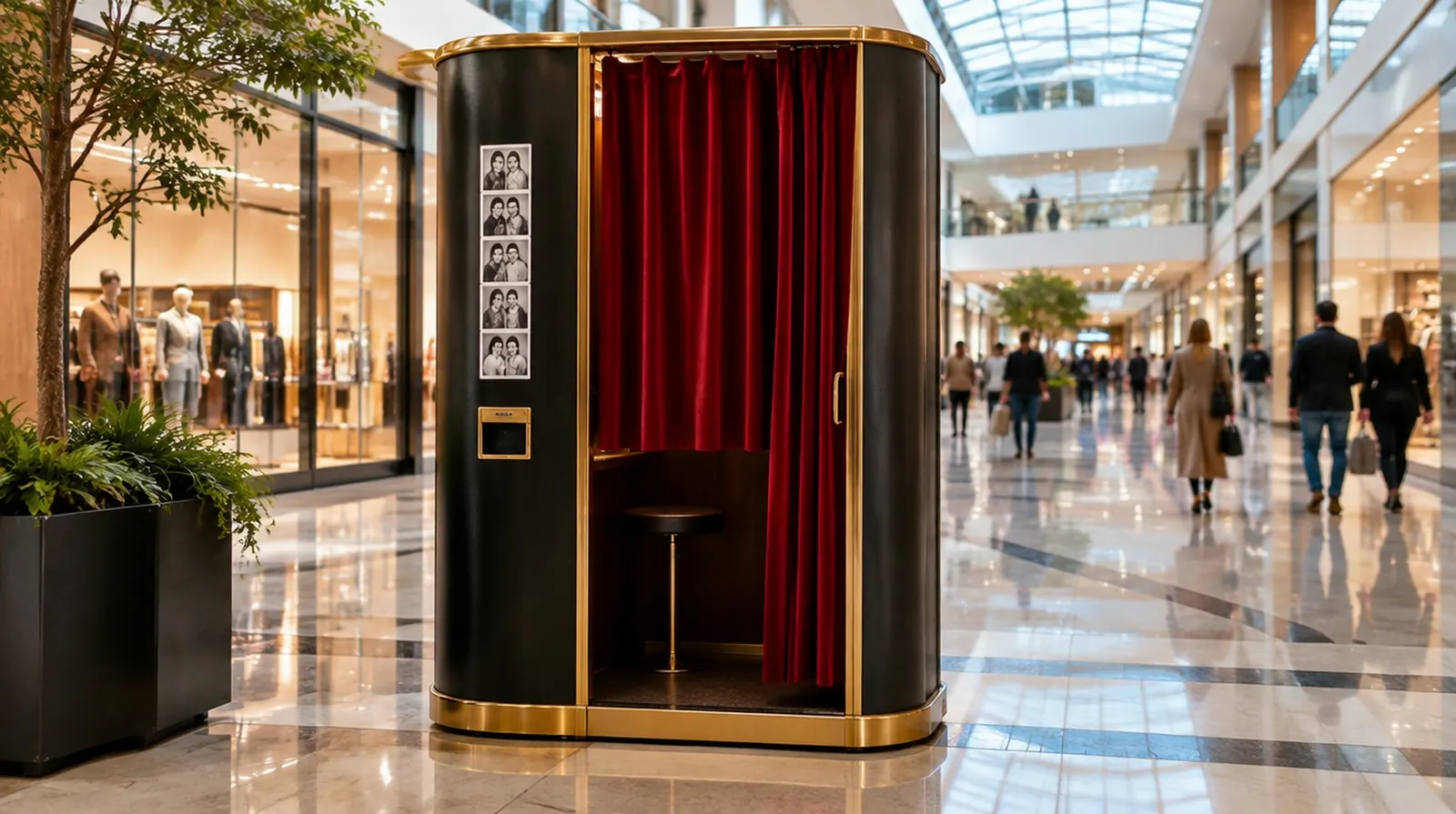 Vintage photo booth in a mall atrium